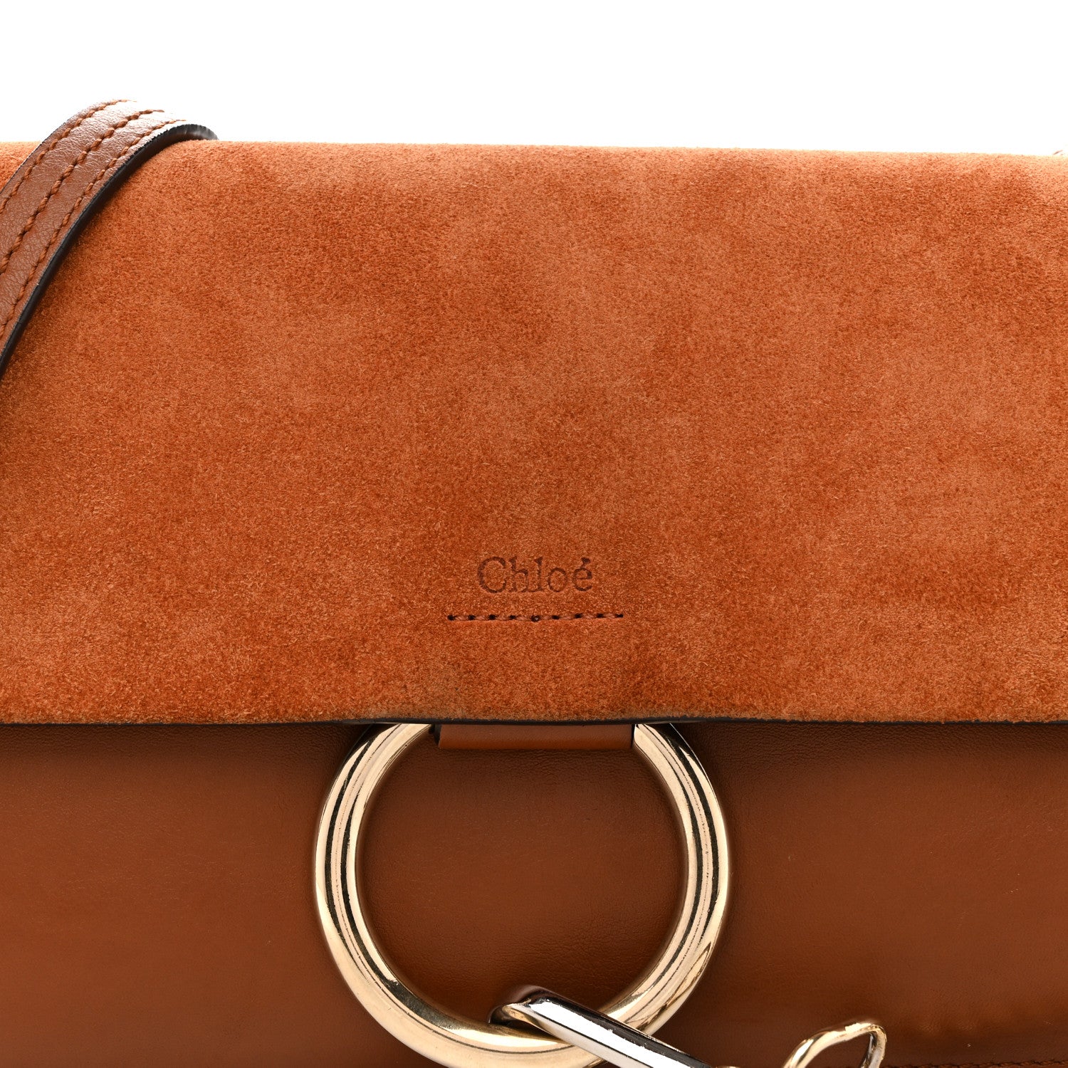 Suede Calfskin Small Faye Shoulder Bag Tobacco