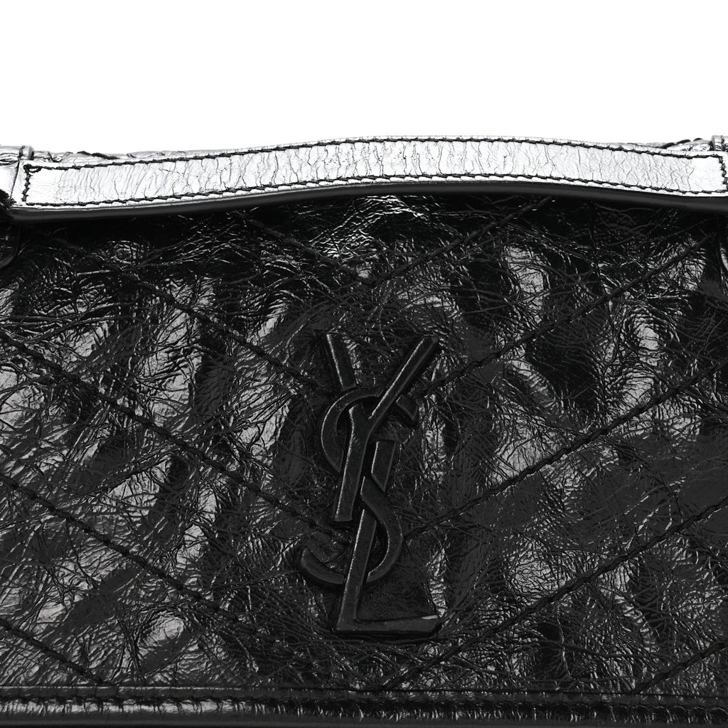 Crinkled Calfskin Matelasse Monogram Baby Niki Chain Satchel Black