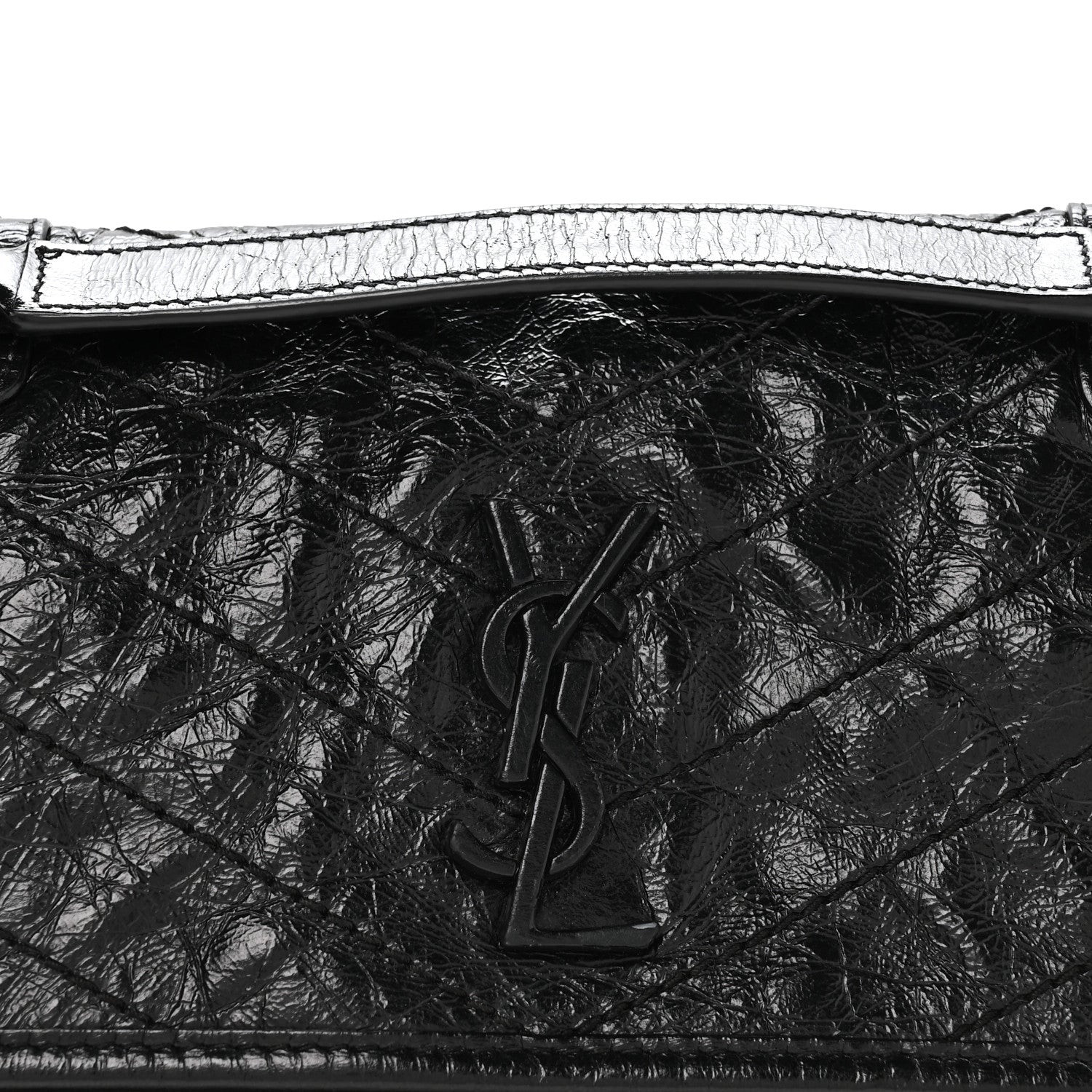 Crinkled Calfskin Matelasse Monogram Baby Niki Chain Satchel Black