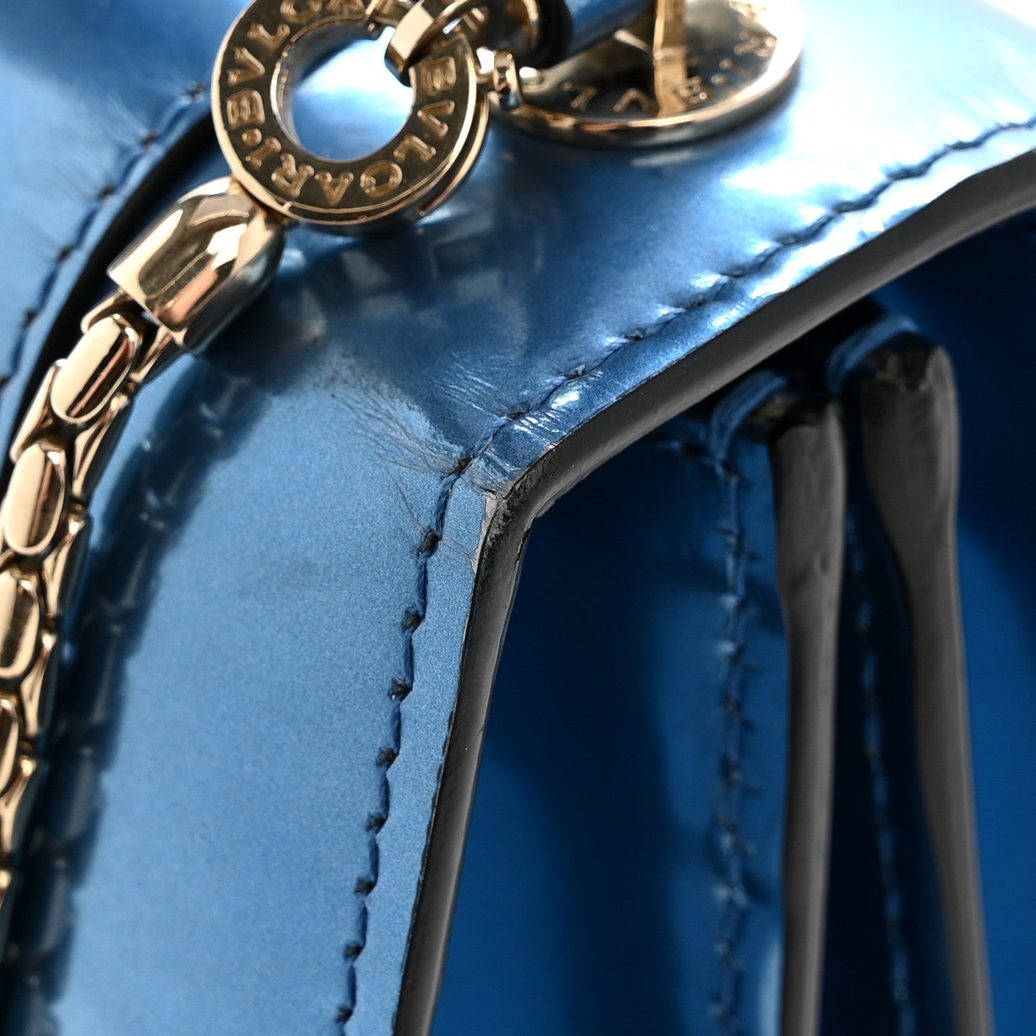 Metallic Calfskin Serpenti Forever Top Handle Blue