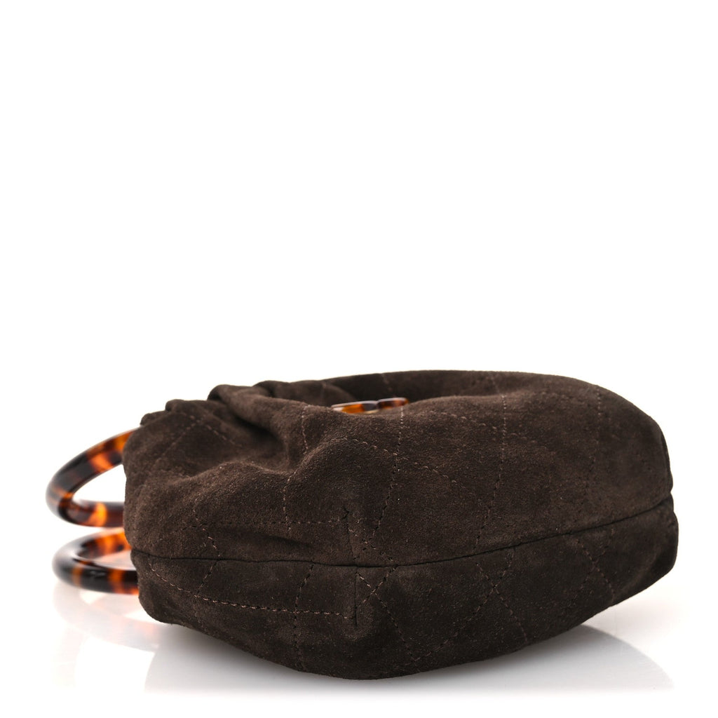 Suede Calfskin Plexiglass Tortoise Shell Quilted Mini Pouch Brown
