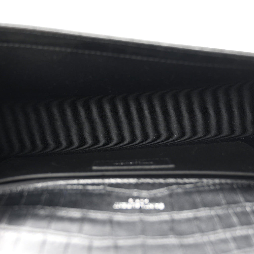 Calfskin Crocodile Embossed Medium Classic Monogram Kate Tassel Satchel Black