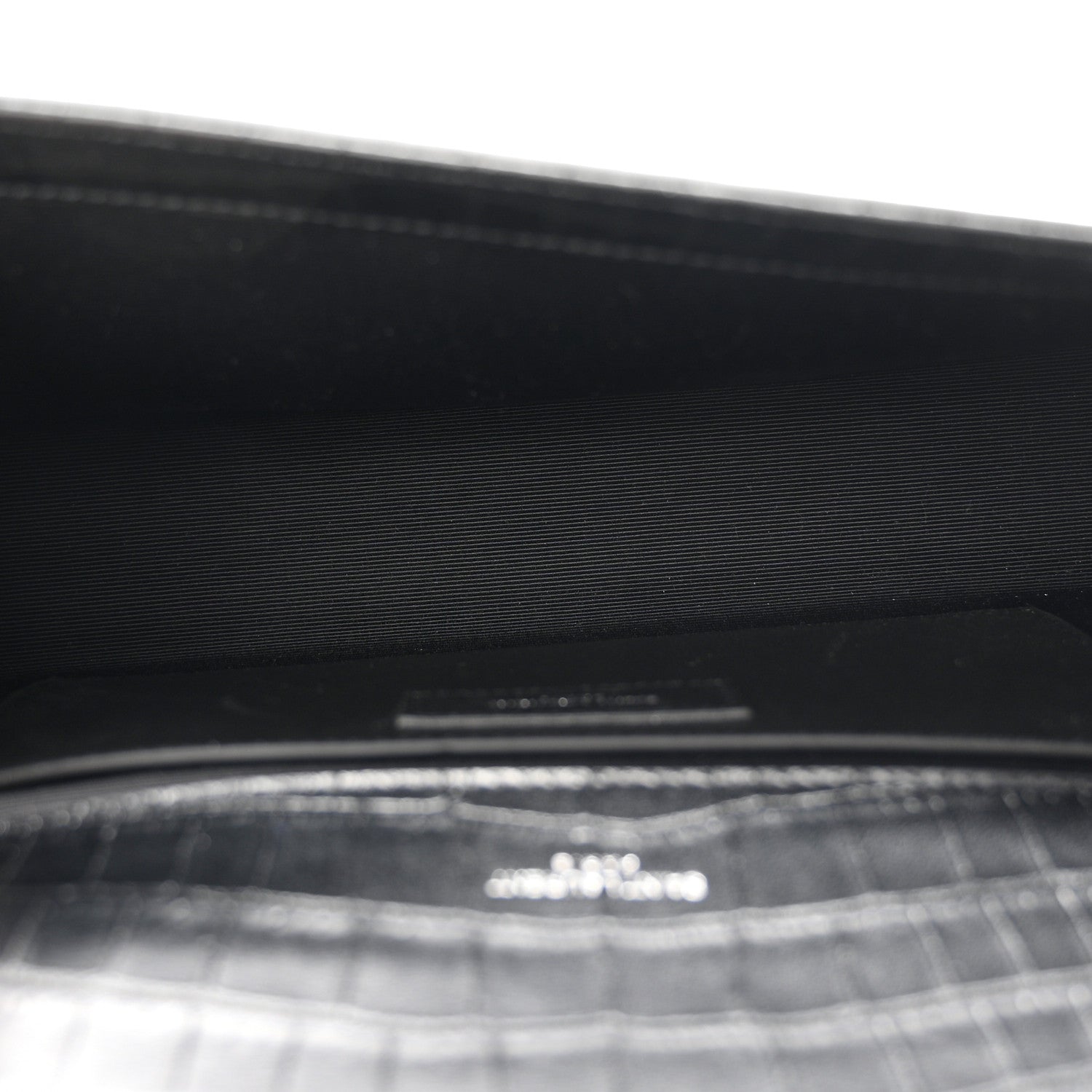 Calfskin Crocodile Embossed Medium Classic Monogram Kate Tassel Satchel Black