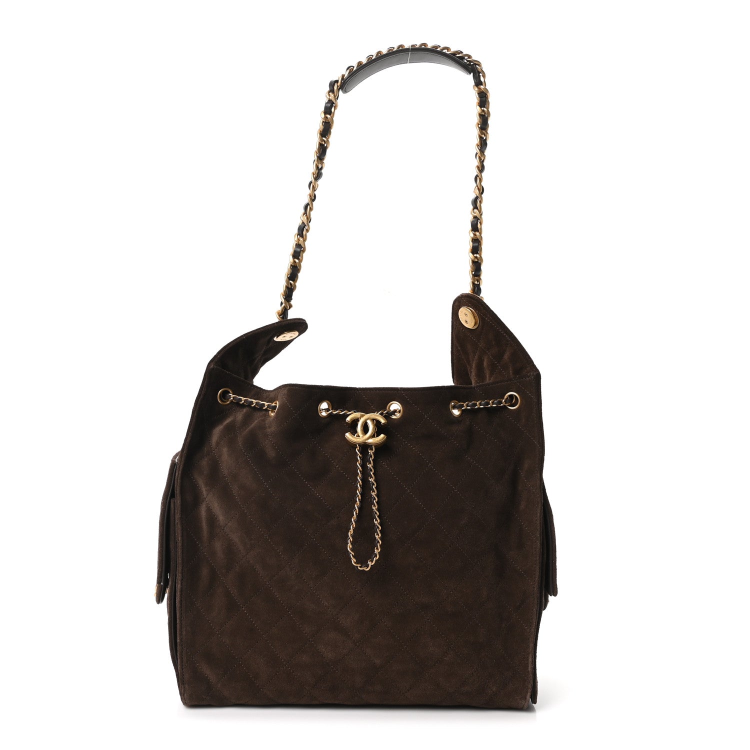 Suede Quilted Medium Chanel 25 Handbag Dark Brown