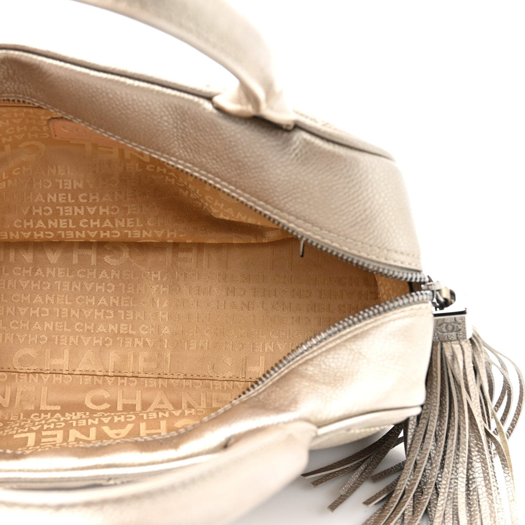 Metallic Caviar Quilted Timeless Bowler Silver