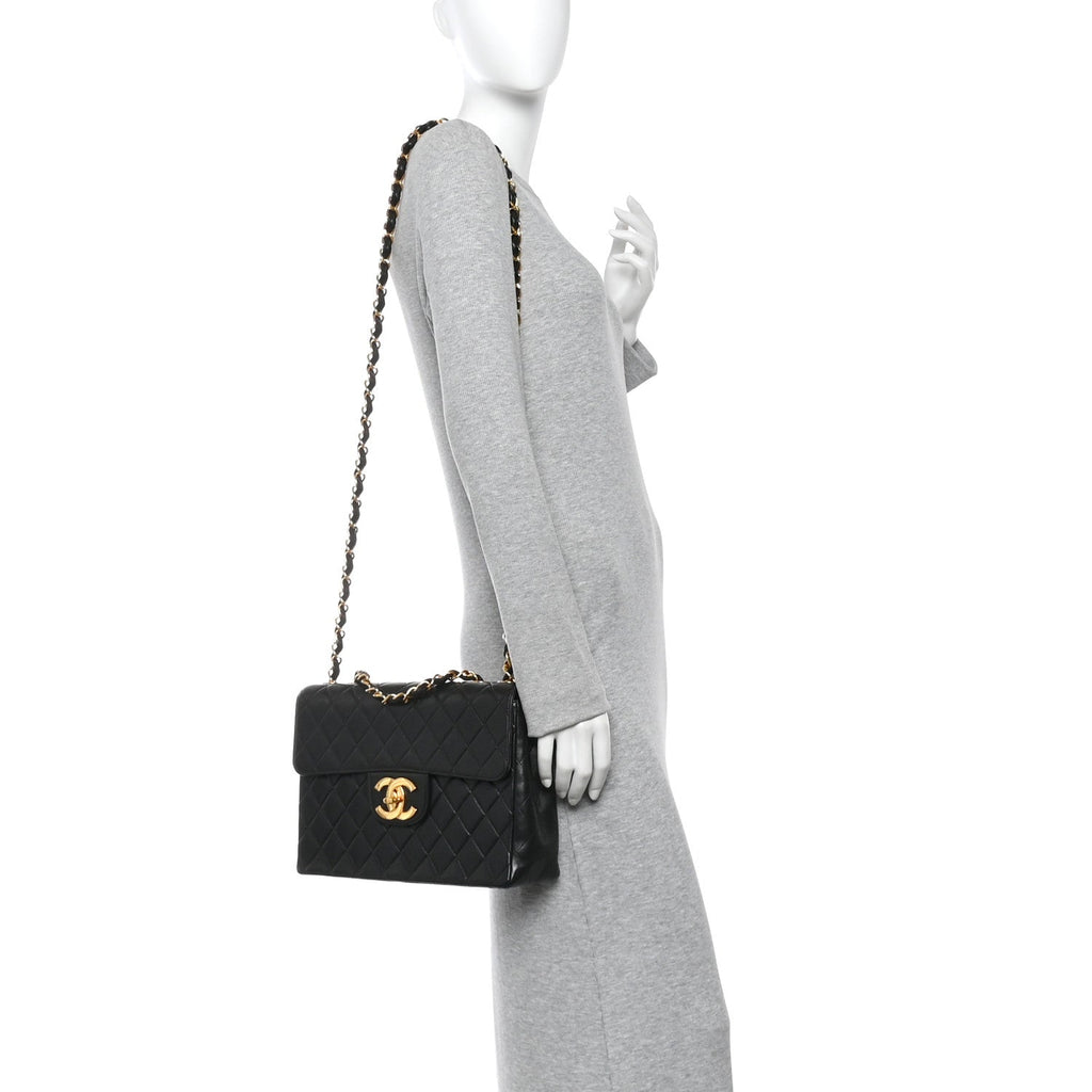 Lambskin Quilted Jumbo Single Flap Black