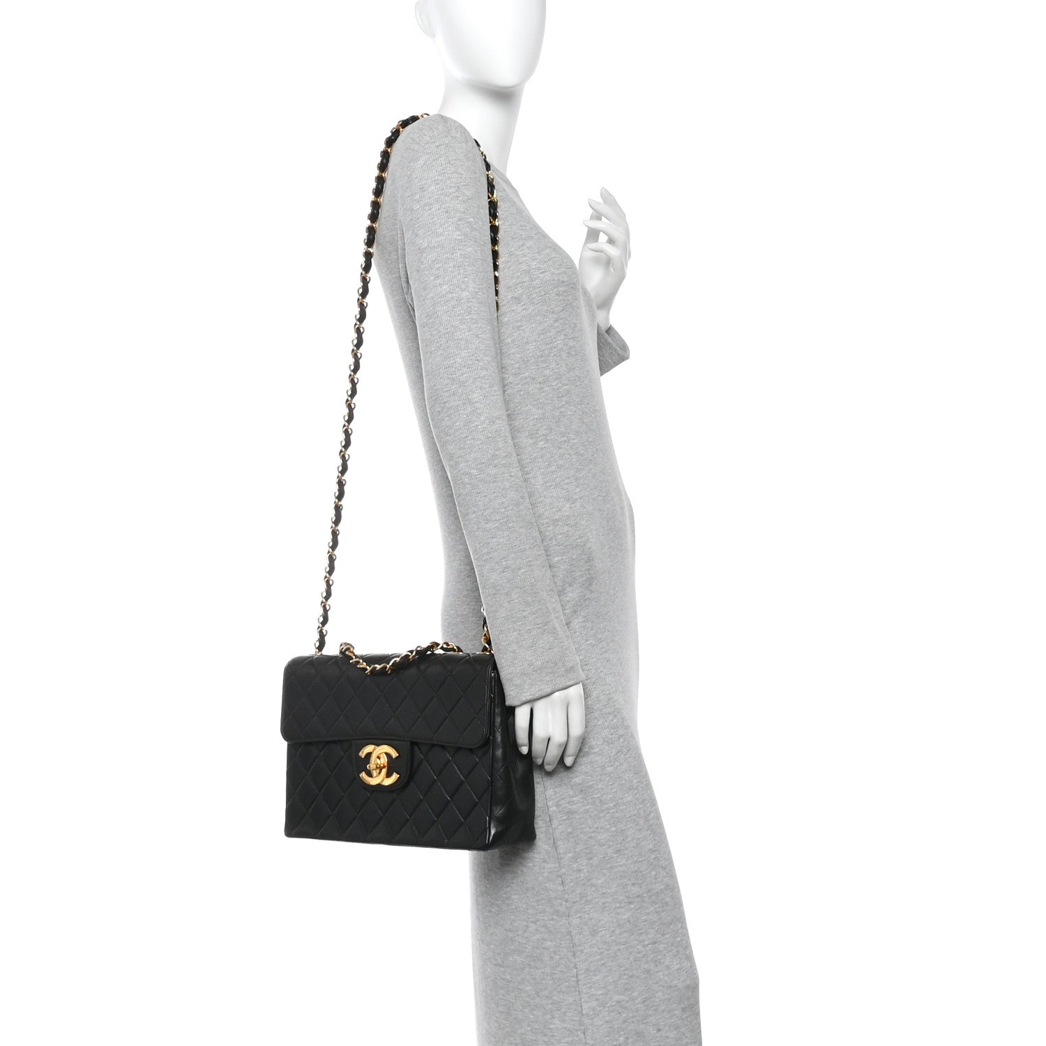 Lambskin Quilted Jumbo Single Flap Black
