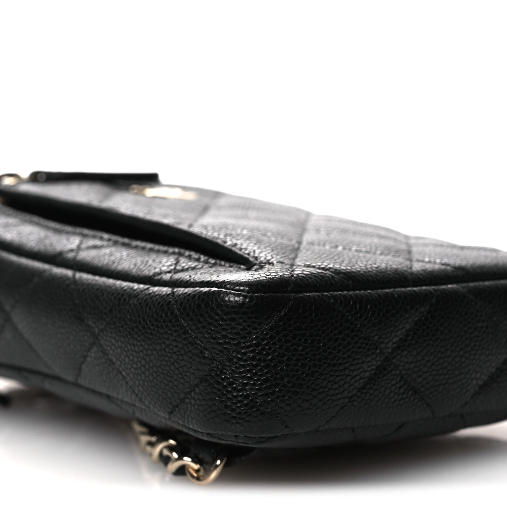 Caviar Quilted Phone Holder With Chain Black