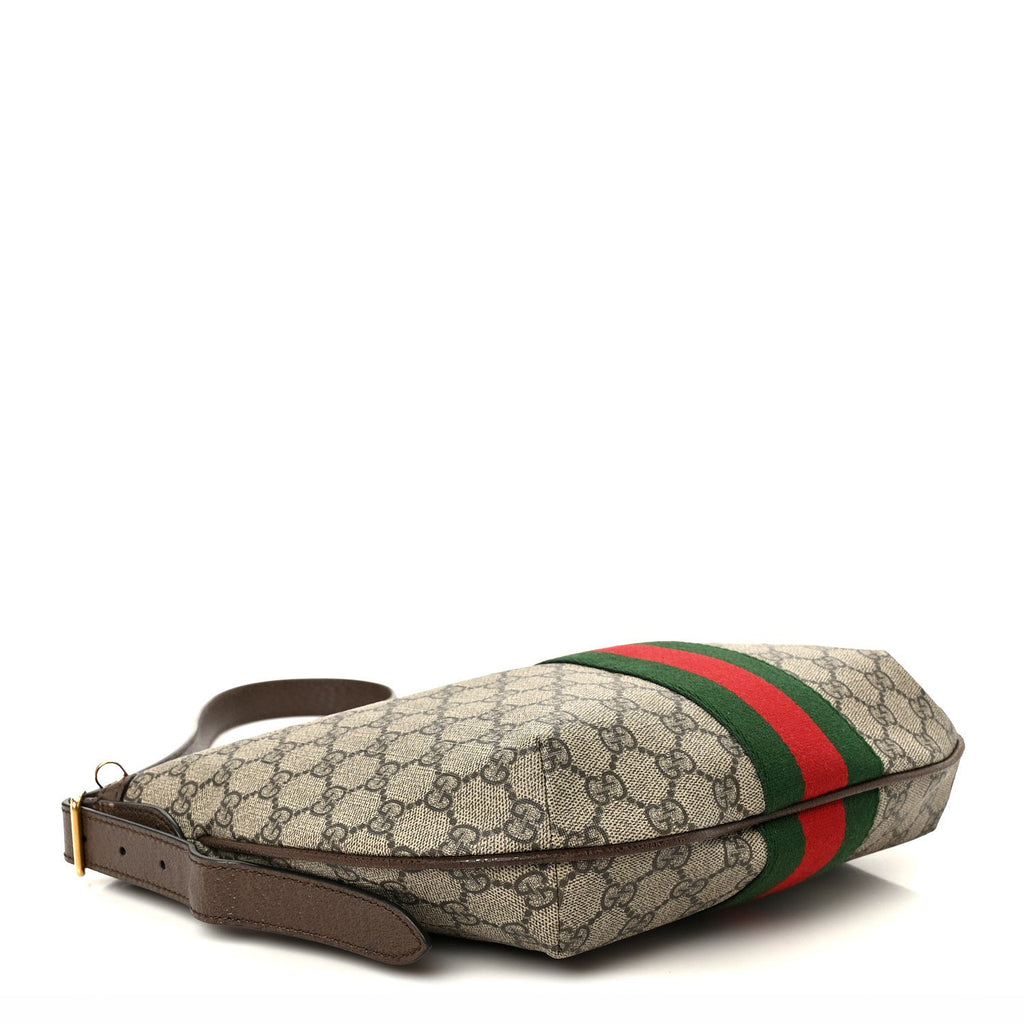 GG Supreme Monogram Web Small Ophidia Half Moon Hobo Brown