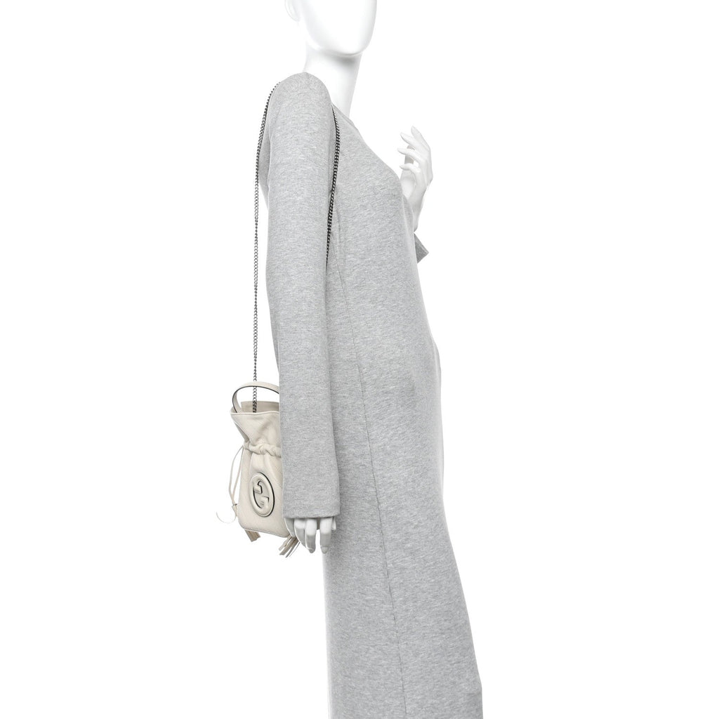 Sakai Be Green Calfskin Diagonal Stitched Mini Blondie Bucket Bag Mystic White