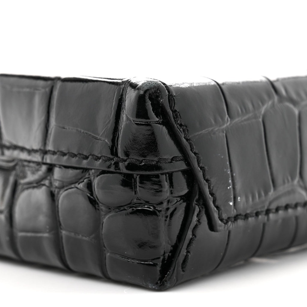 Calfskin Crocodile Embossed Logo Shopping Phone Holder Bag Black