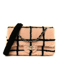 Shearling Lambskin Large Fluffy Tartan Single Flap Pink Black