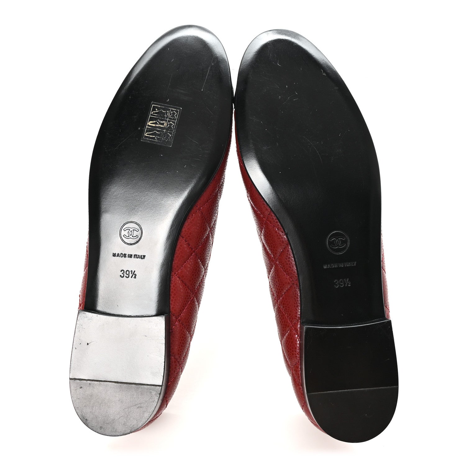Caviar Quilted CC Cap Toe Ballerina Flats 39.5 Black Red