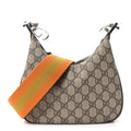 GG Supreme Monogram Textured Calfskin Web Small Attache Shoulder Bag Beige Ebony New Acero