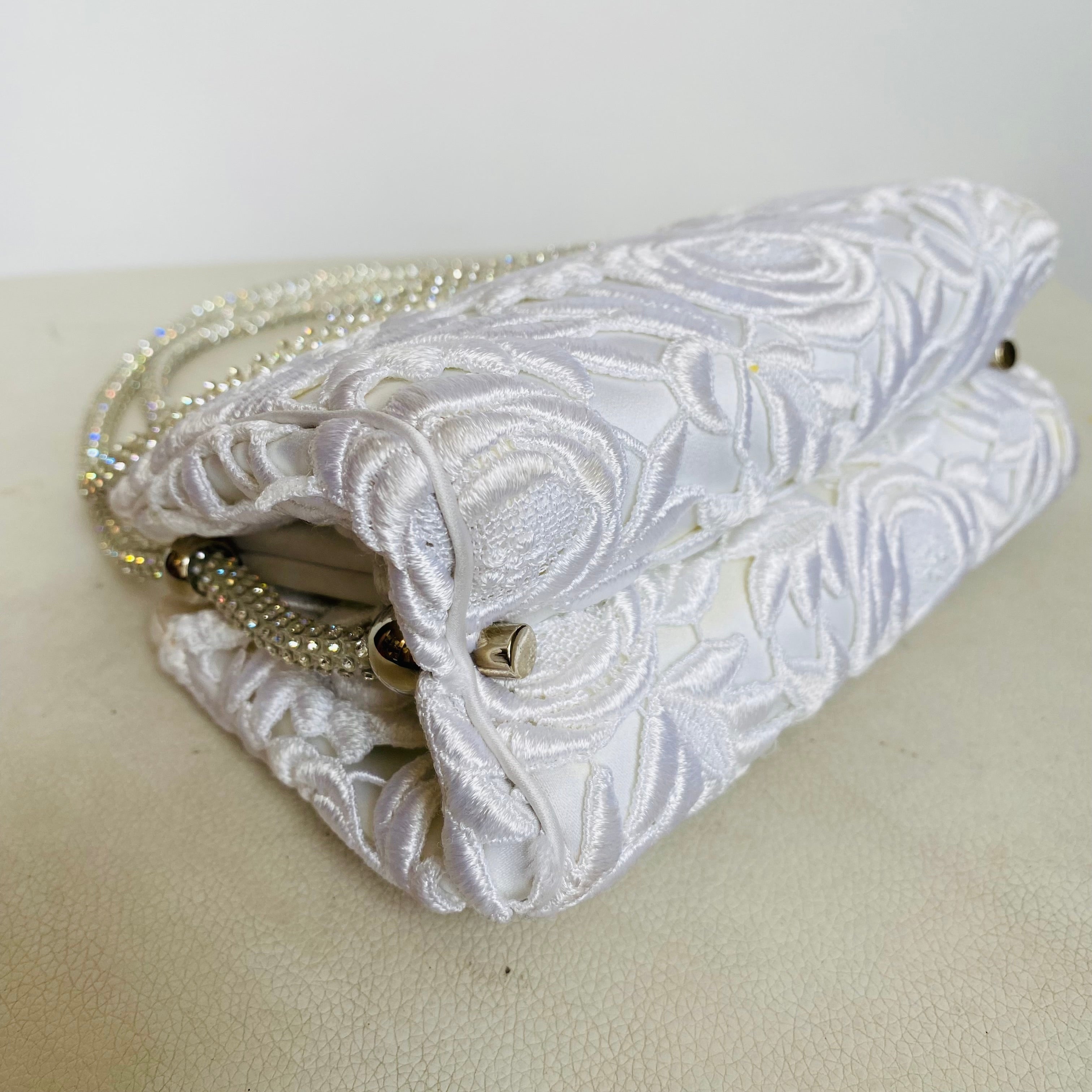 JUDITH LEIBER White/Crystal Shoulder Bag Bridal Handbag