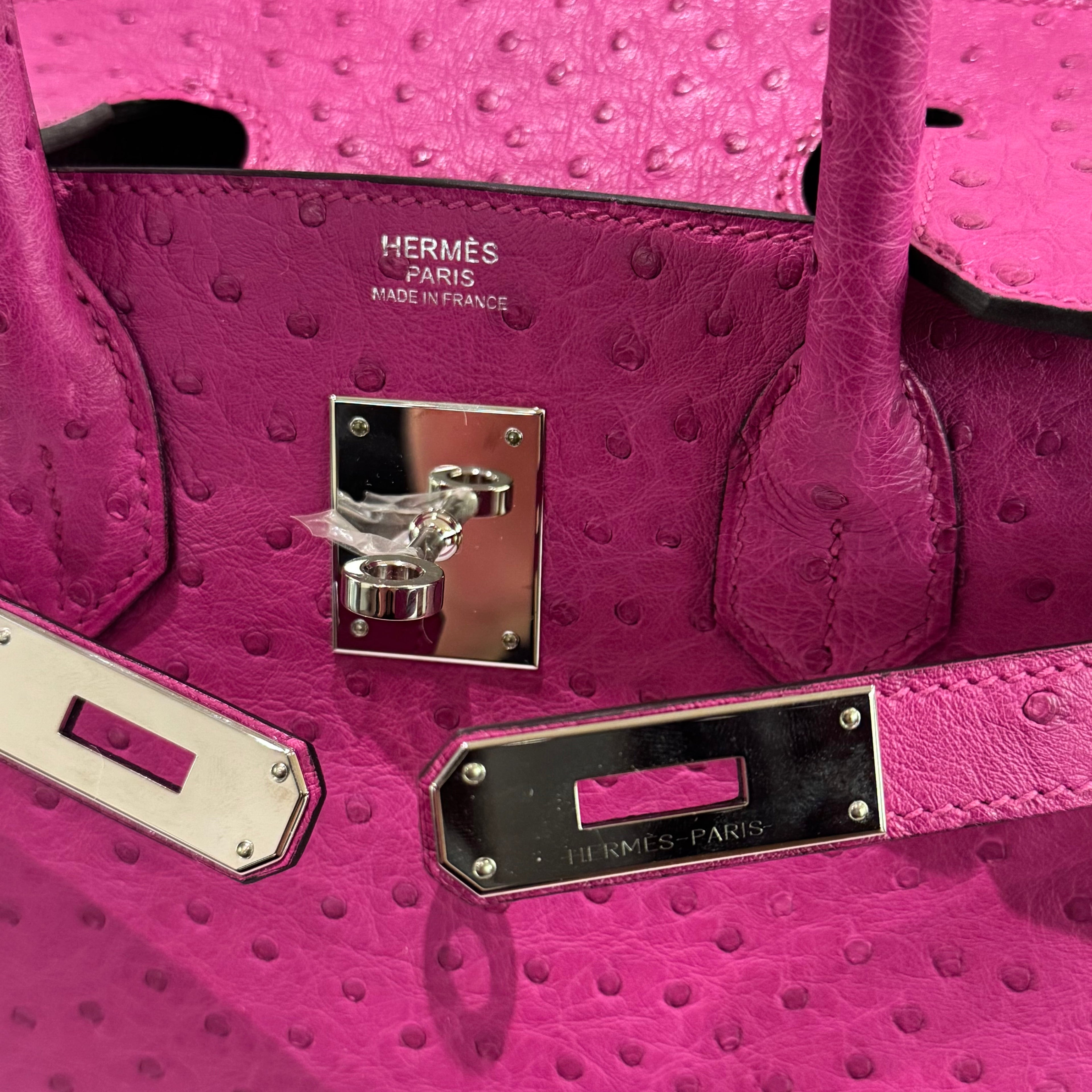HERMÈS BIRKIN 30 ROSE POURPRE OSTRICH LEATHER WITH PALLADIUM HARDWARE (C STAMP)
