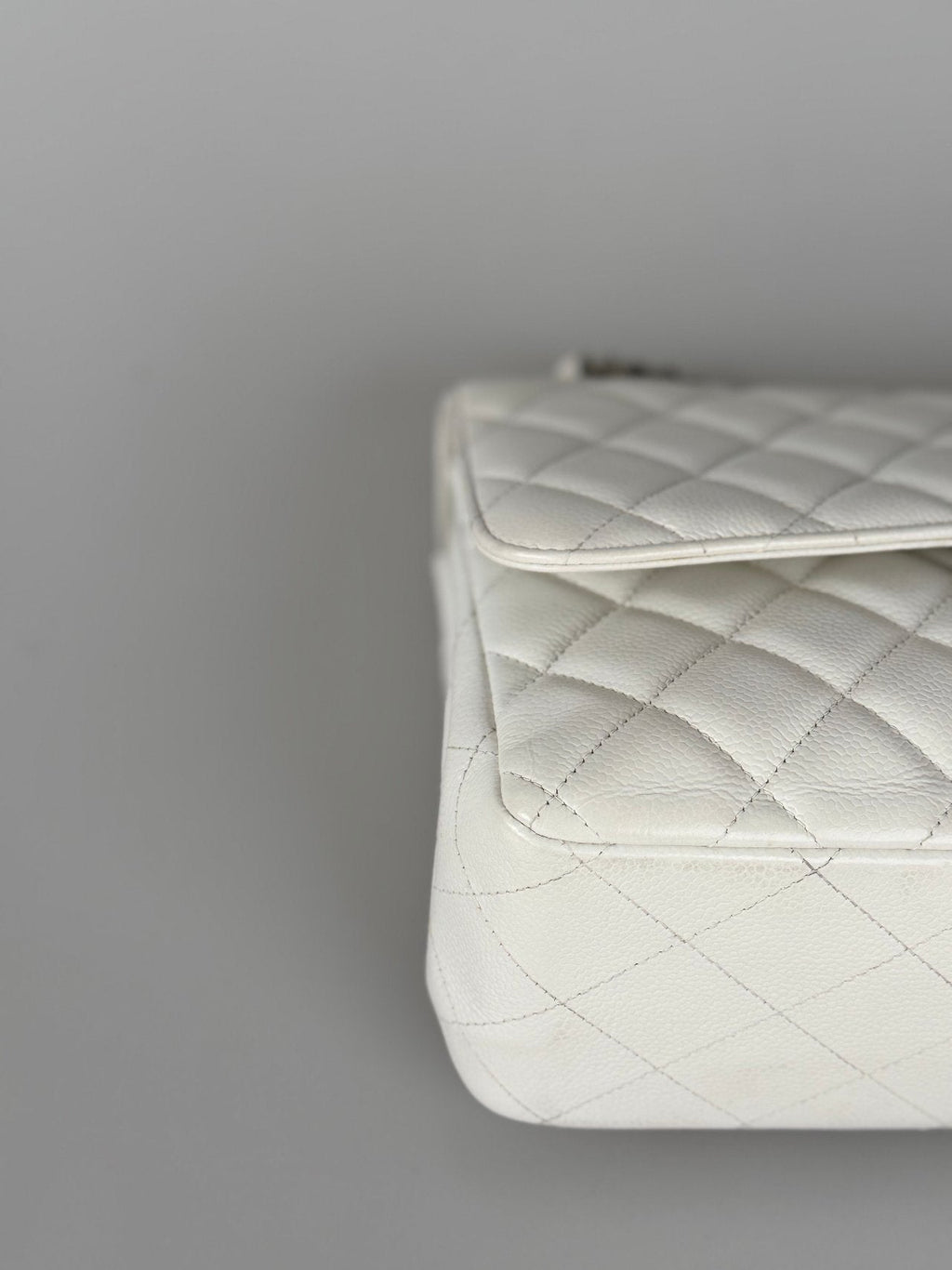 Chanel White Jumbo Classic Double Flap Bag in Caviar Leather with Silver Hardware