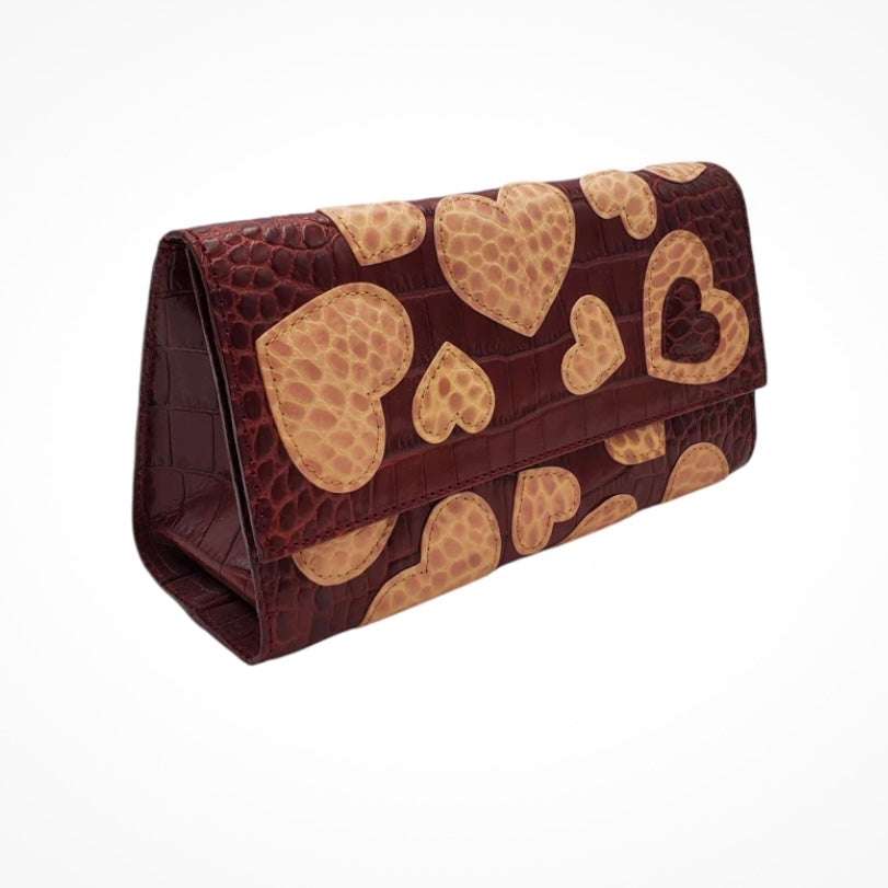 Brighton Red Leather Hearts Clutch with Mirror NWT