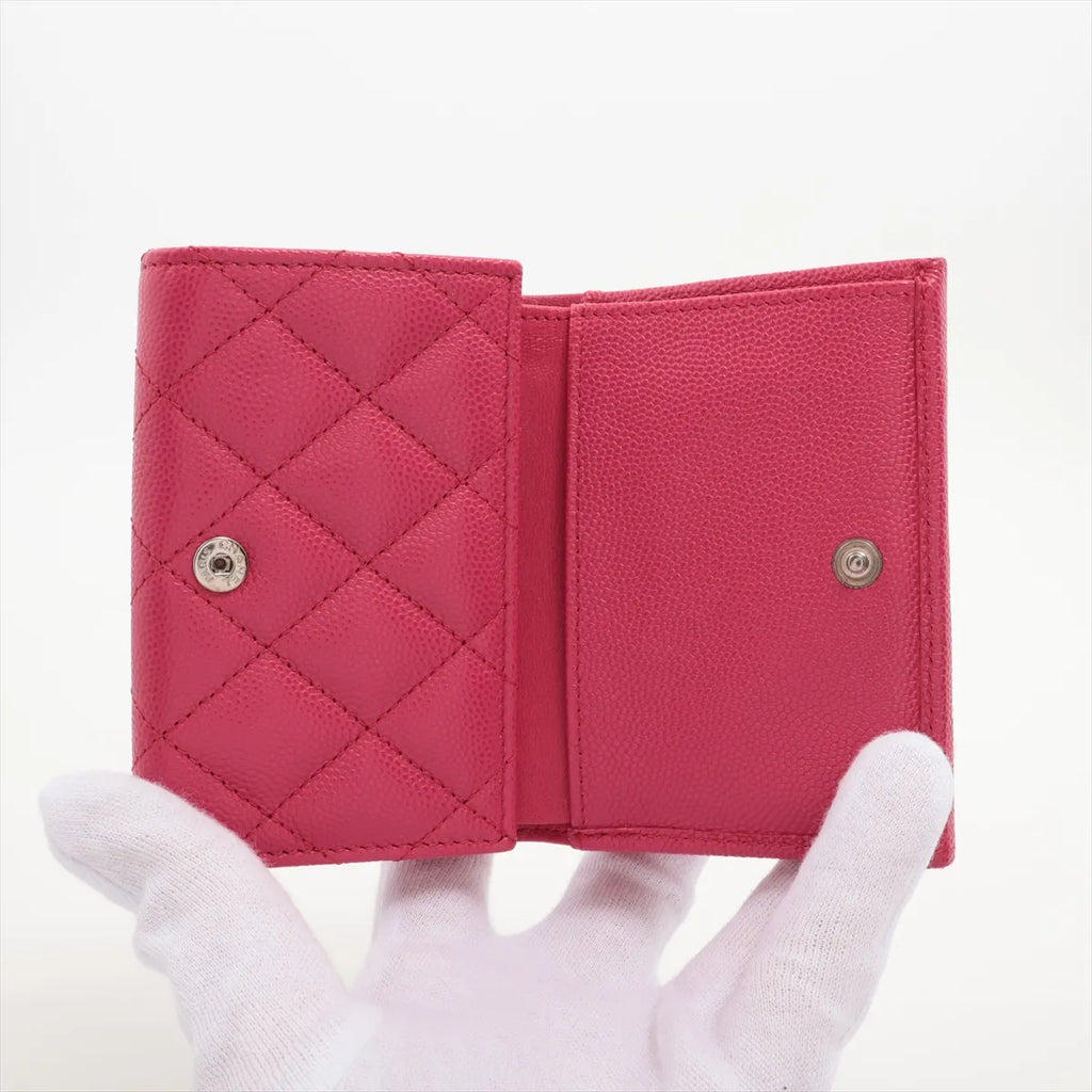 Chanel CC Logo Matelasse Caviar Skin Compact Wallet Pink