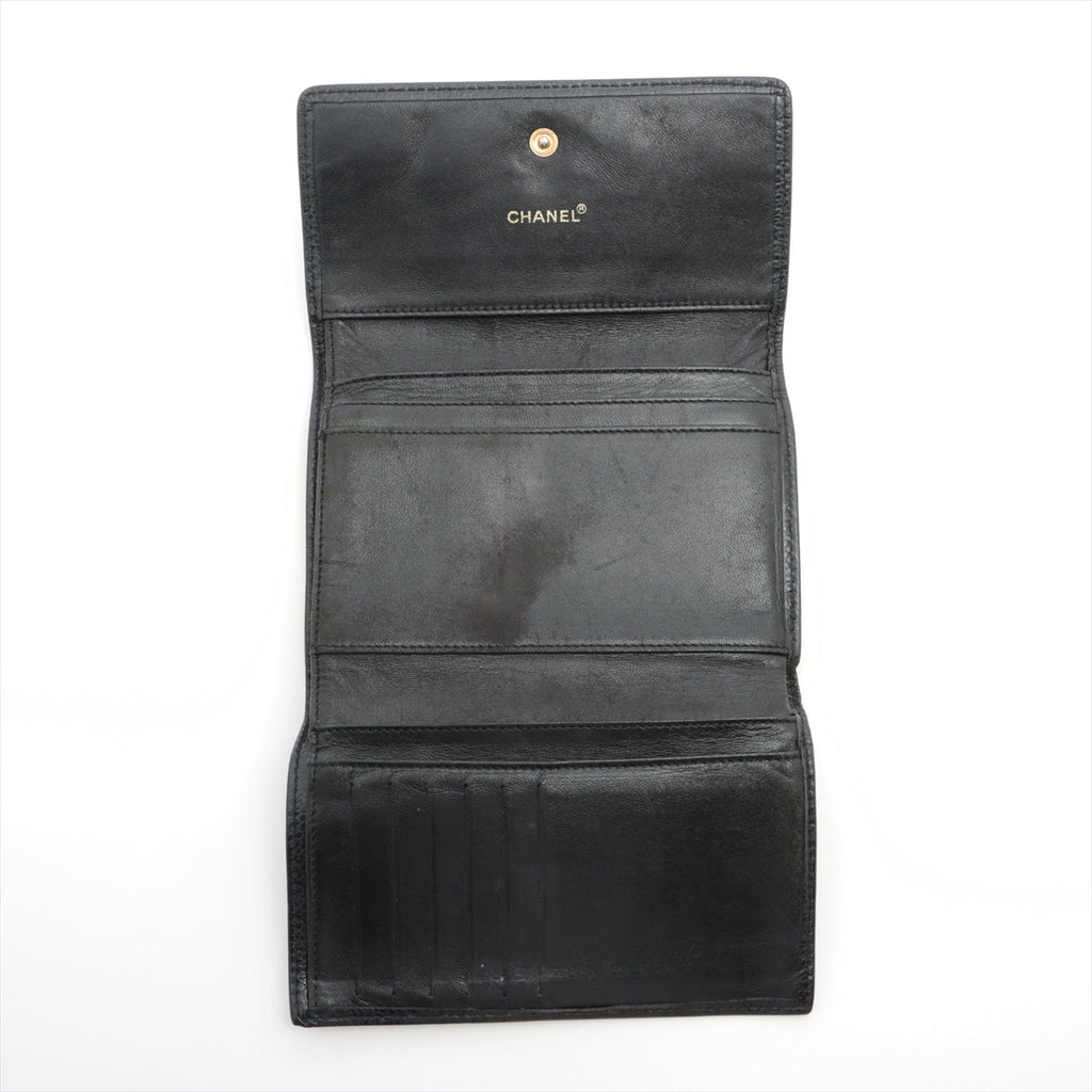 Chanel CC Logo Caviar Skin Trifold Wallet Black