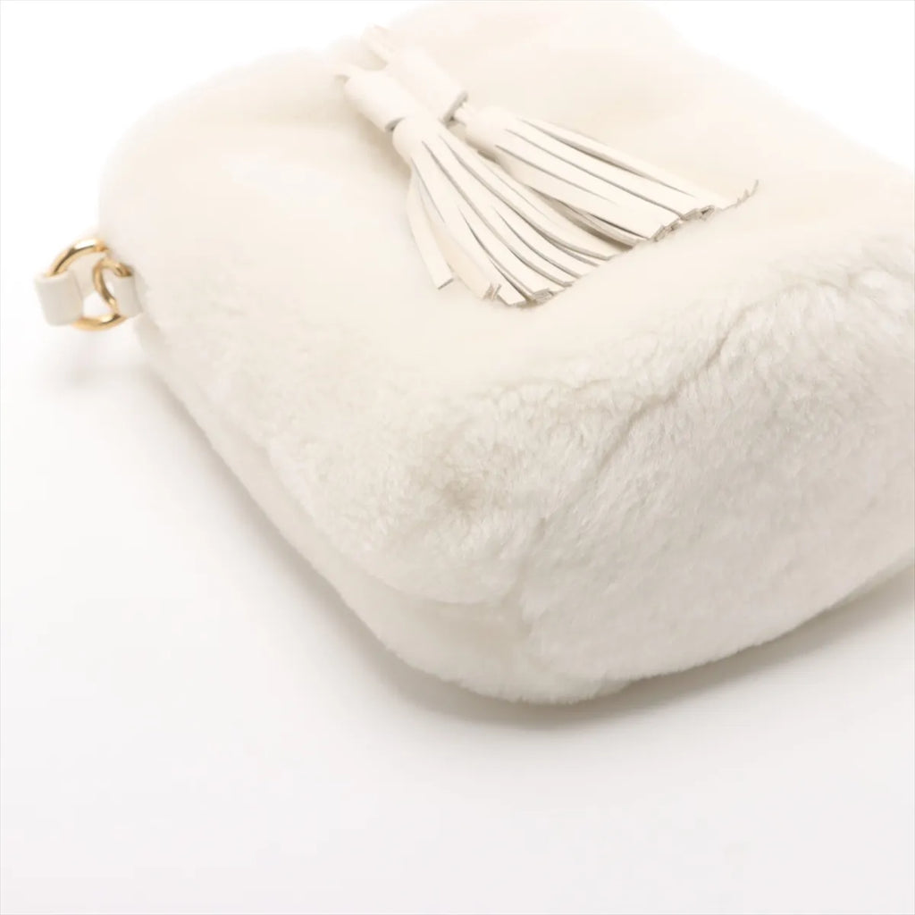 Miu Miu Fur Leather Two-Way Bucket Bag White