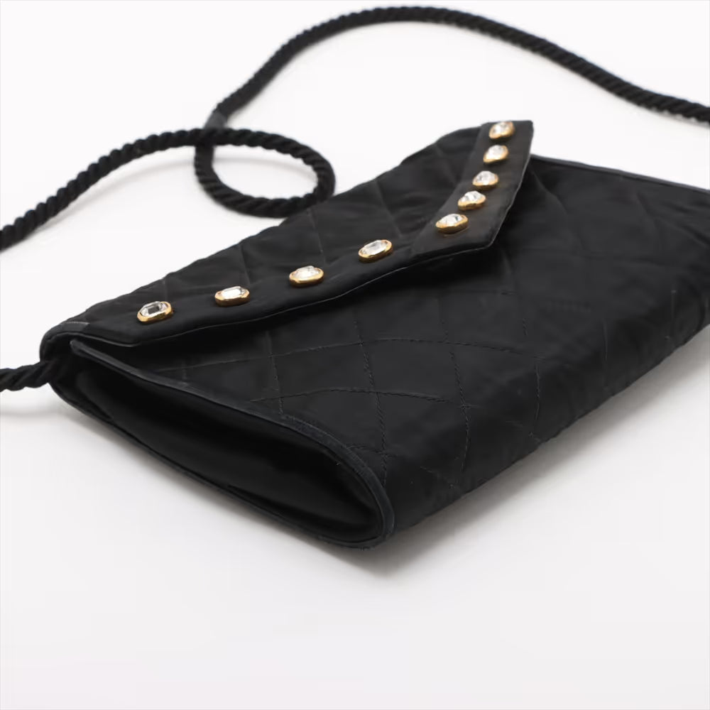 Chanel Matelasse Nylon Rhinestone Shoulder Bag Black