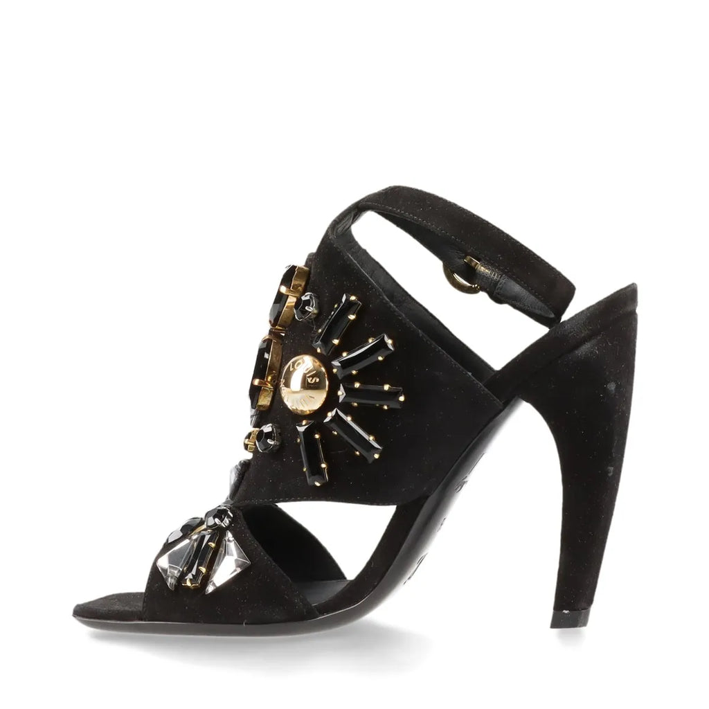 Louis Vuitton Cut Out Crsytal Suede Sandal Black