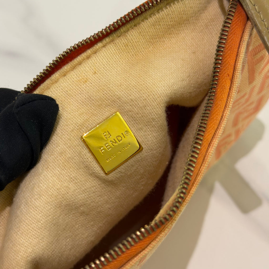 Fendi Vintage Monogram Shoulder Top Handle Bag Cream Orange