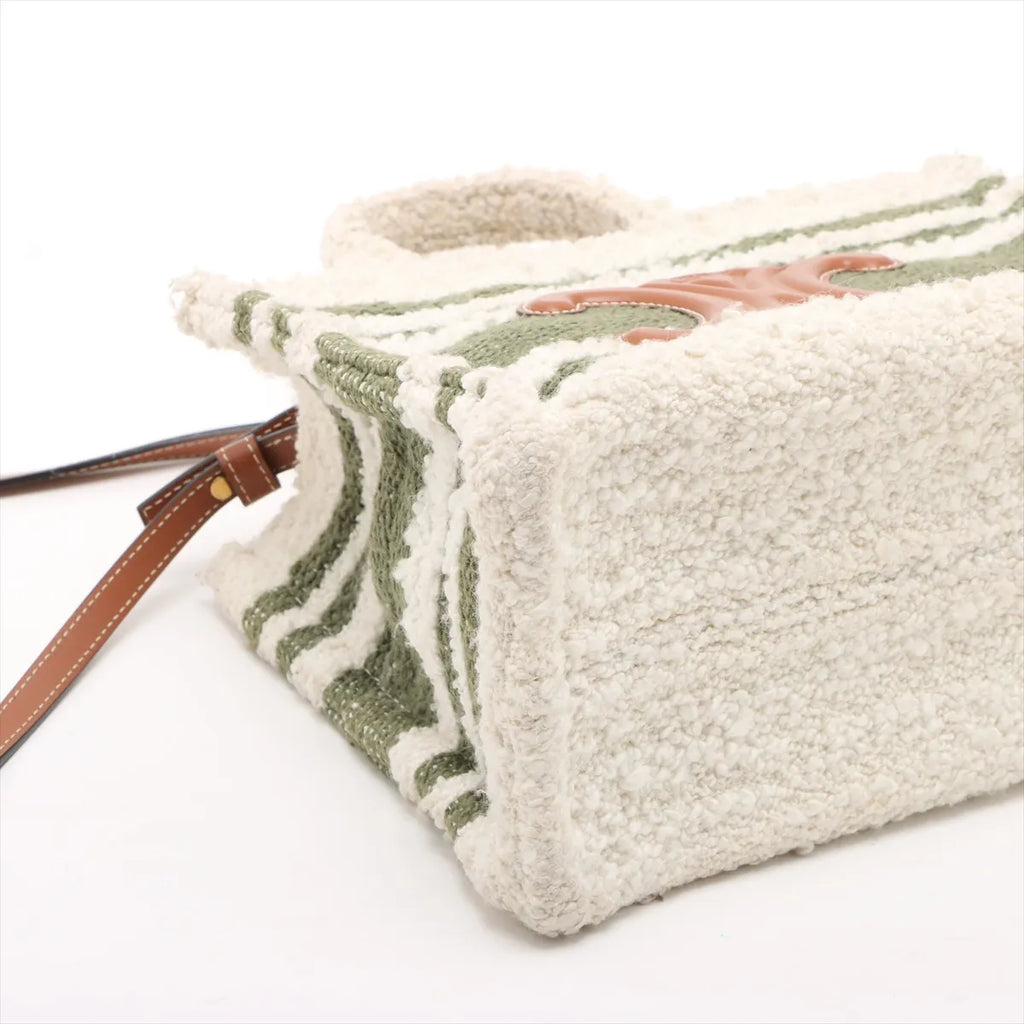 Celine Triomphe Small Cabas Two-Way Handbag White x Green