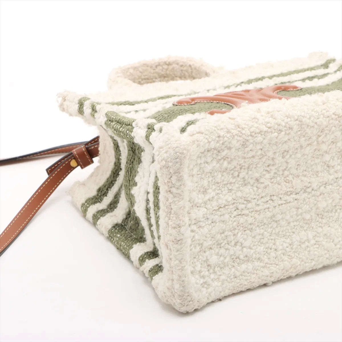 Celine Triomphe Small Cabas Two-Way Handbag White x Green
