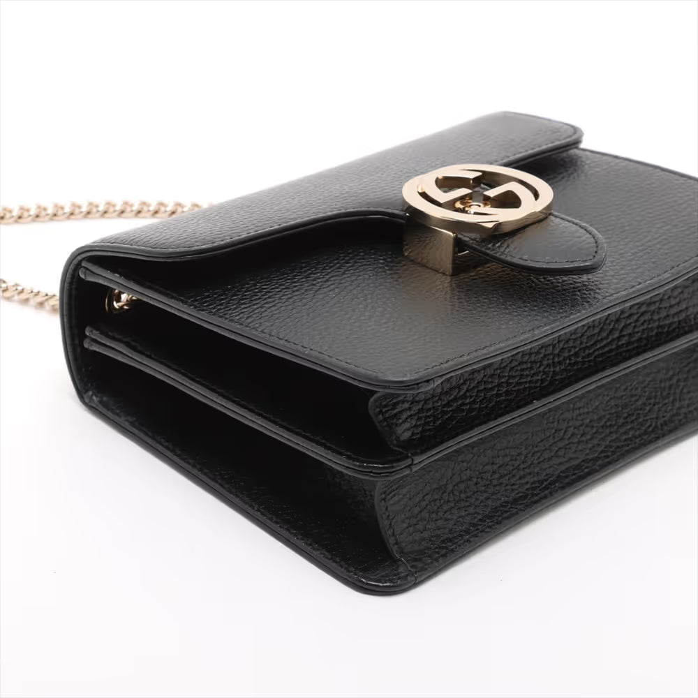 Gucci Interlocking GG Leather Chain Shoulder Bag Black