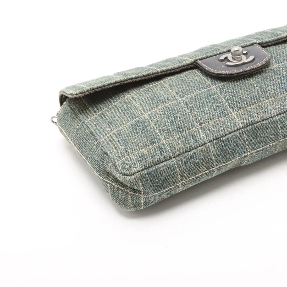 Chanel Chocolate Bar Denim Chain Shoulder Bag Blue
