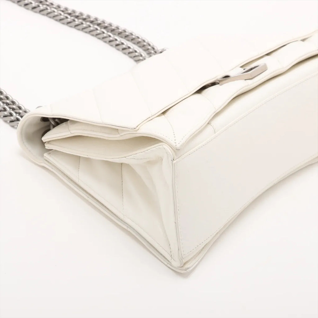 Balenciaga Crush Leather Chain Shoulder Bag White