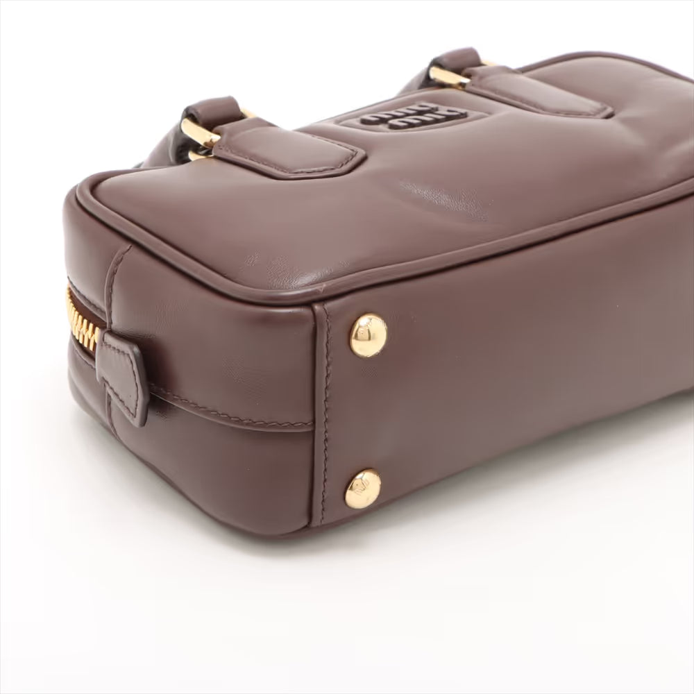 Miu Miu Arkady Leather Two-Way Handbag Brown