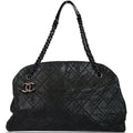 Chanel Just Mademoiselle Maxi Iridescent Leather Bowling Bag Black