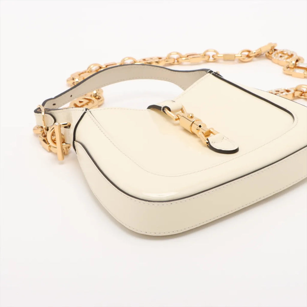 Gucci Jackie 1961 Patent Leather Two-Way Shoulder Bag White