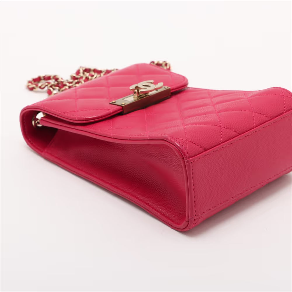 Chanel CC Logo Matelasse Caviar Skin Chain Phone Case Bag Hot Pink