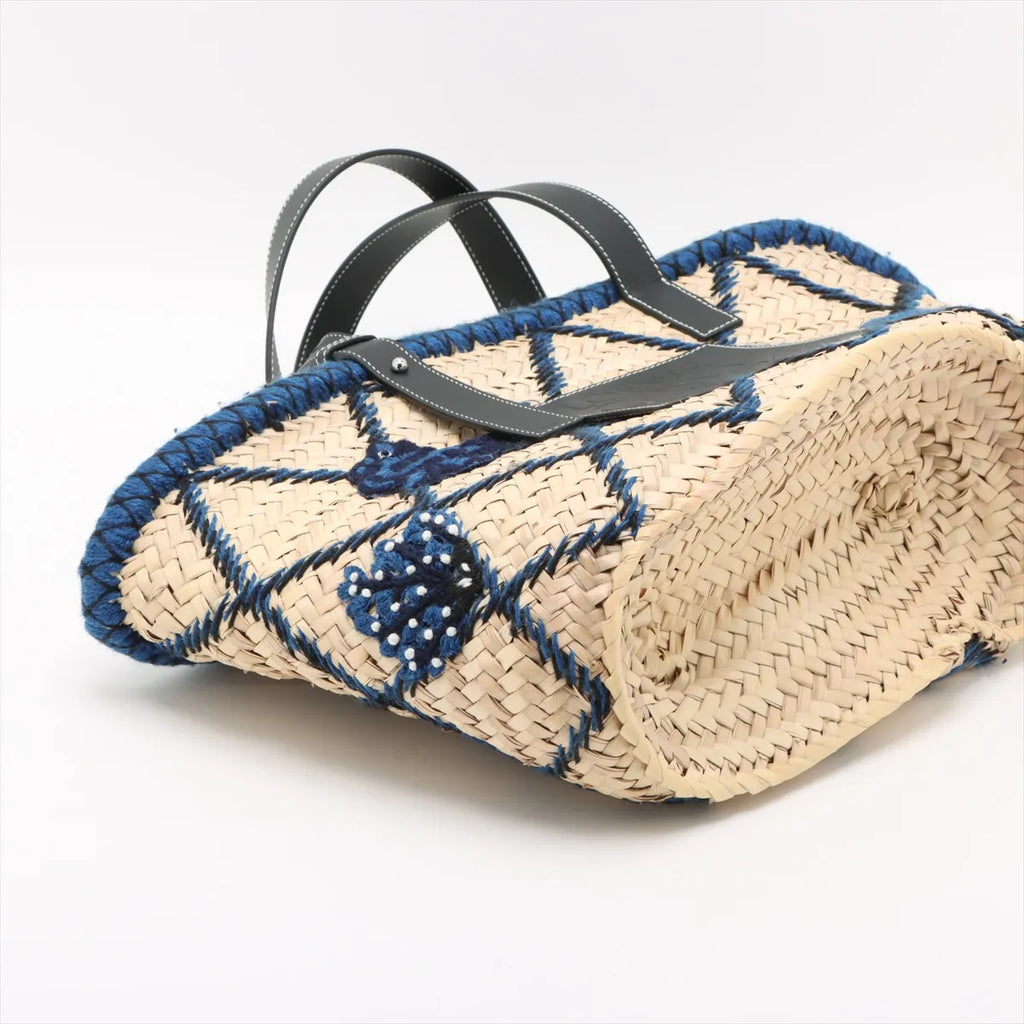 Loewe Basket Medium Raffia Tote Bag Beige x Blue