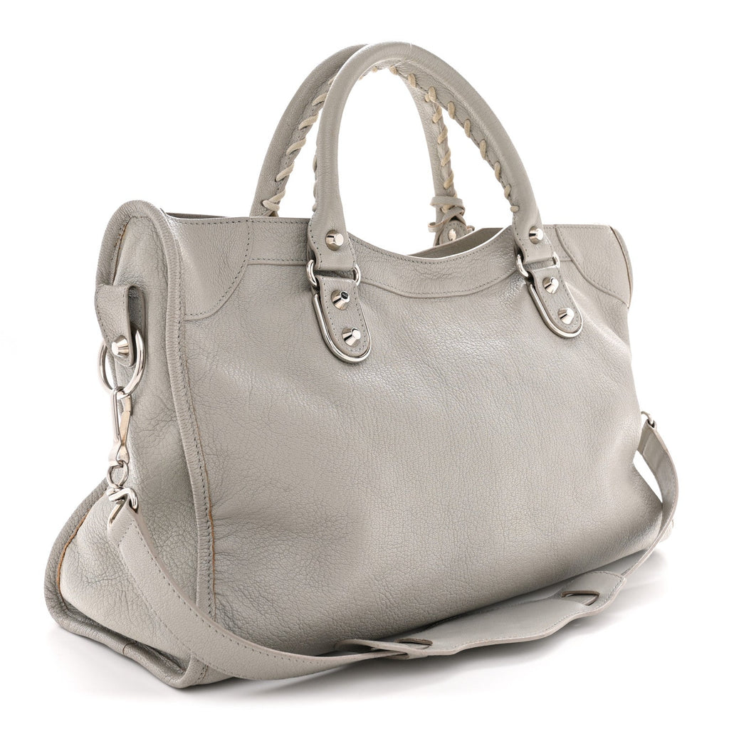 Chevre Silver Metallic Edge Hardware City Gris Glace