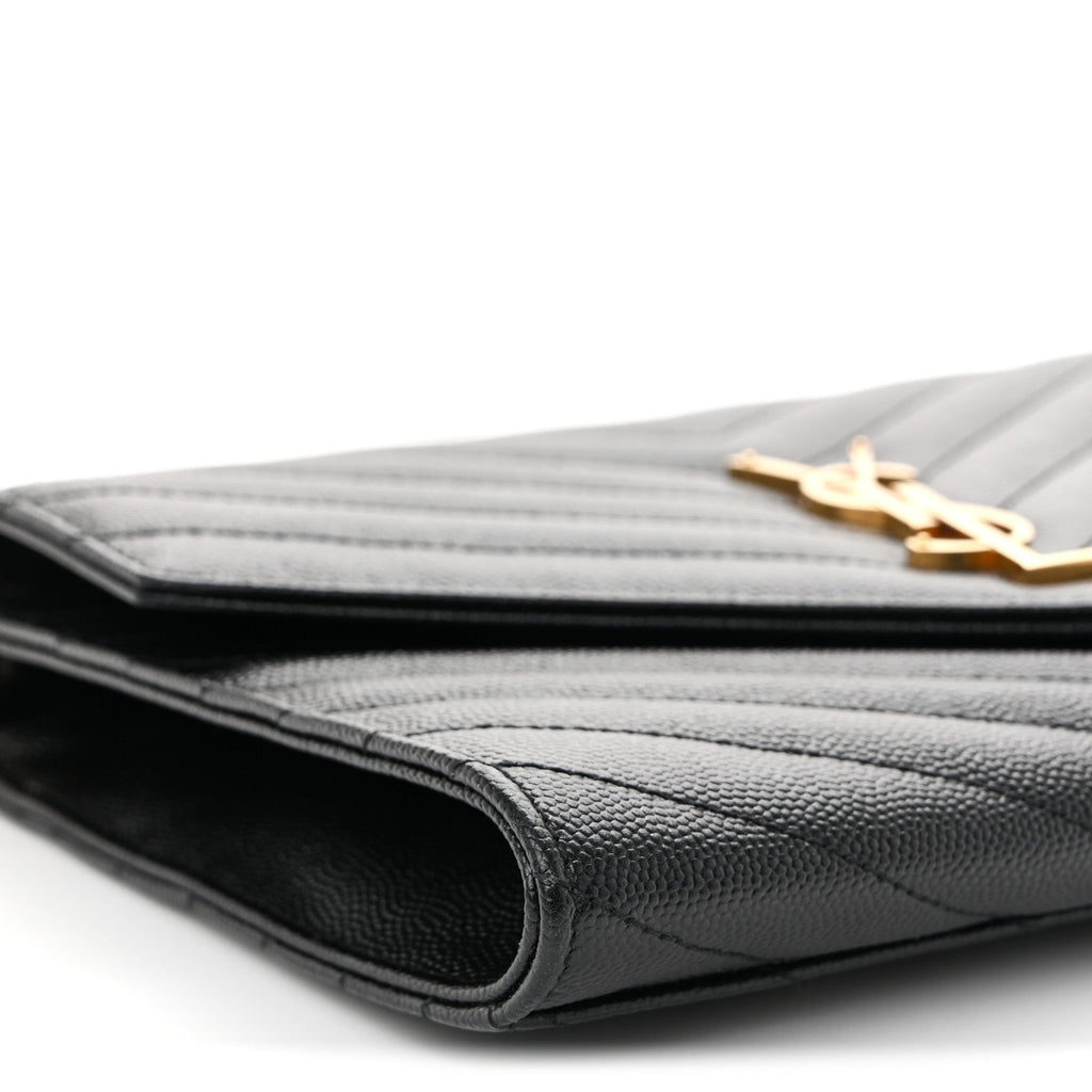 Grain De Poudre Matelasse Chevron Monogram Envelope Clutch Black