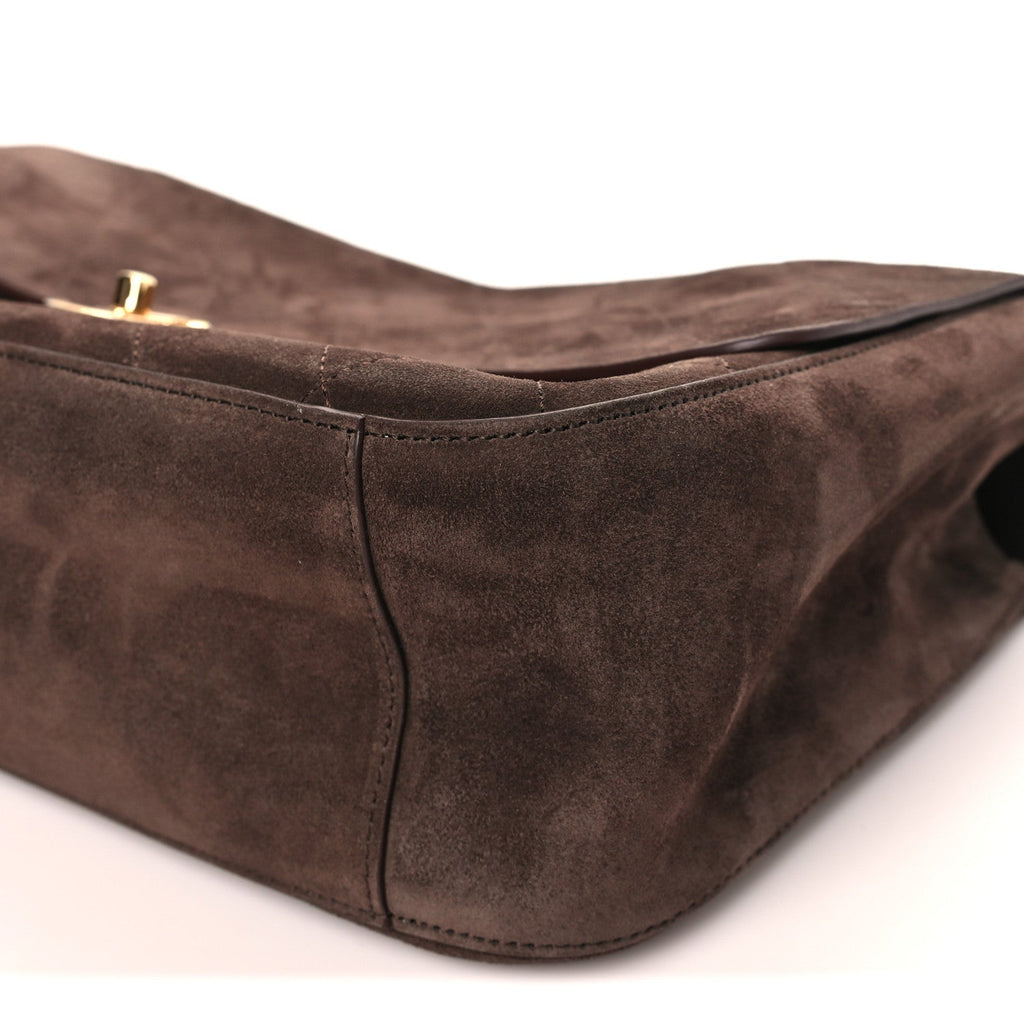 Suede Calfskin Small Souplissimo Maxi Flap Dark Brown Dark Brown