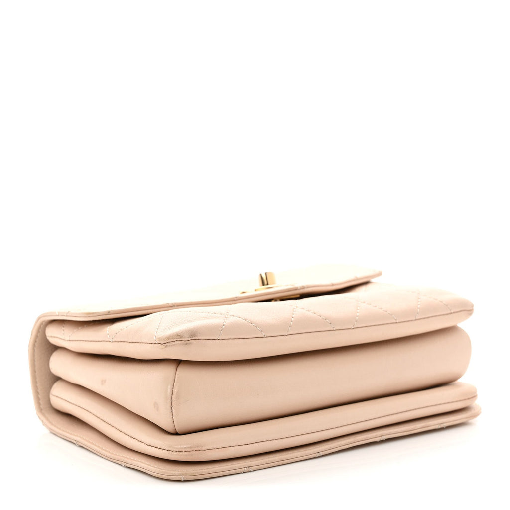 Lambskin Quilted Small Trendy Spirit Top Handle Bag Beige