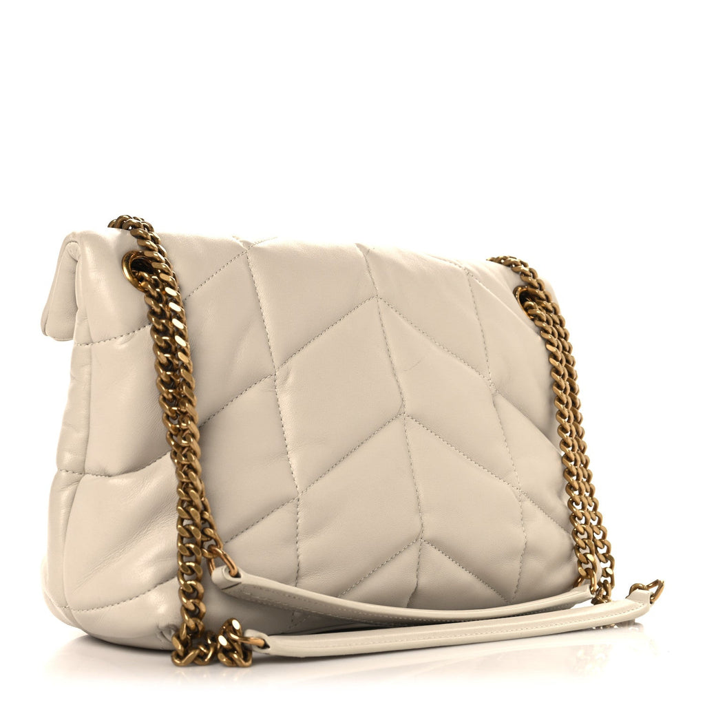 Lambskin Quilted Small Loulou Puffer Monogram Chain Satchel Blanc Vintage