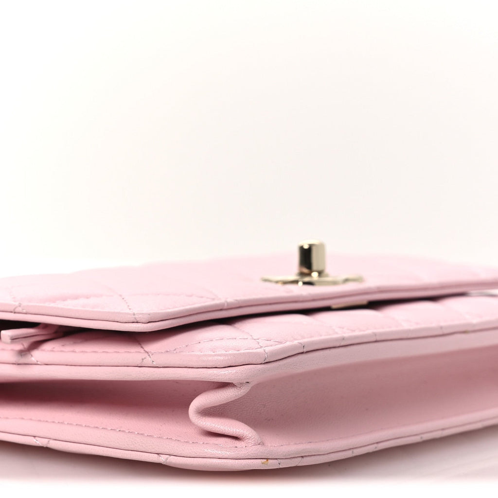 Lambskin Quilted Trendy Chain CC Wallet On Chain WOC Light Pink