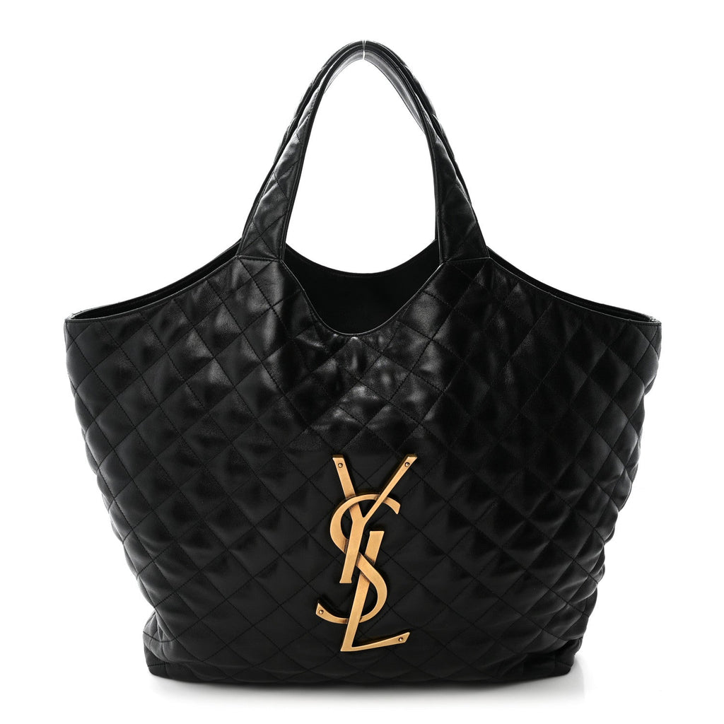 Lambskin Quilted Maxi Icare Shopping Tote Black