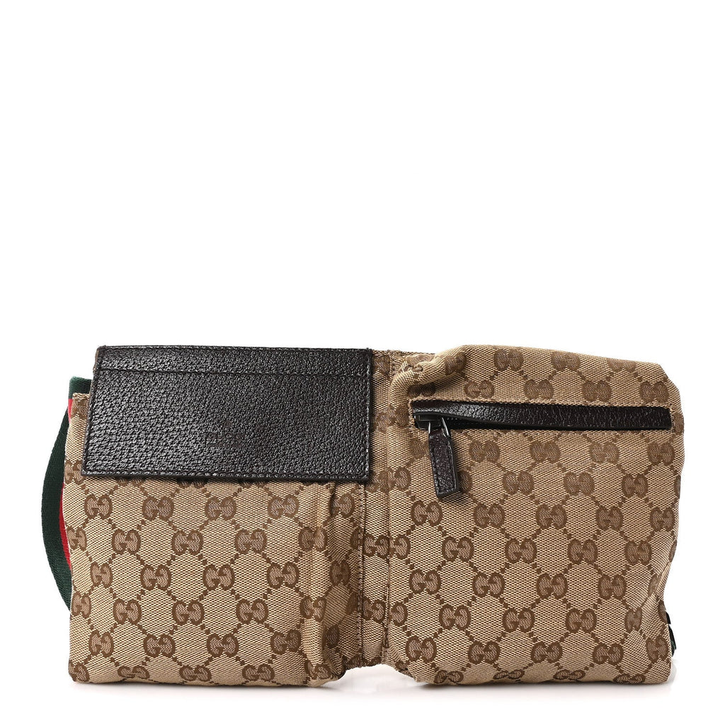 GG Monogram Web Double Pocket Belt Bag Dark Brown