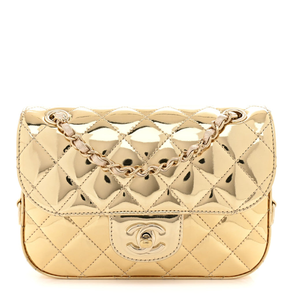 Mirror Calfskin Metallic Calfskin Quilted Hollywood Boulevard Mini Flap With Star Coin Purse Gold
