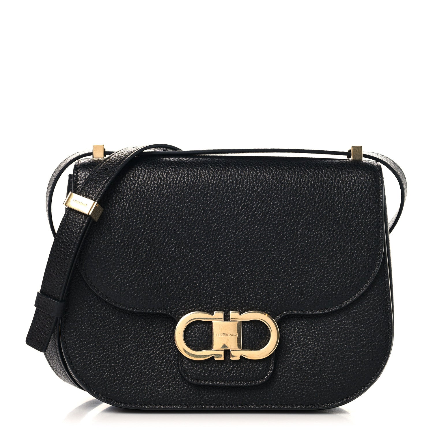 Calfskin Double Gancini Crossbody Black