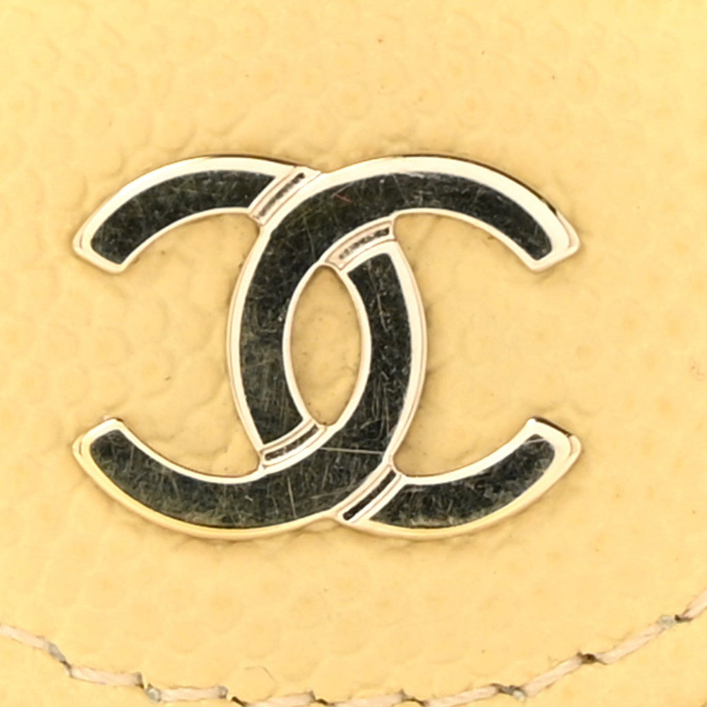 Caviar Quilted Compact Flap Wallet Yellow