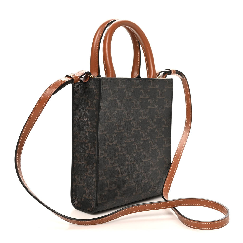 Triomphe Canvas Calfskin Mini Vertical Cabas Tan